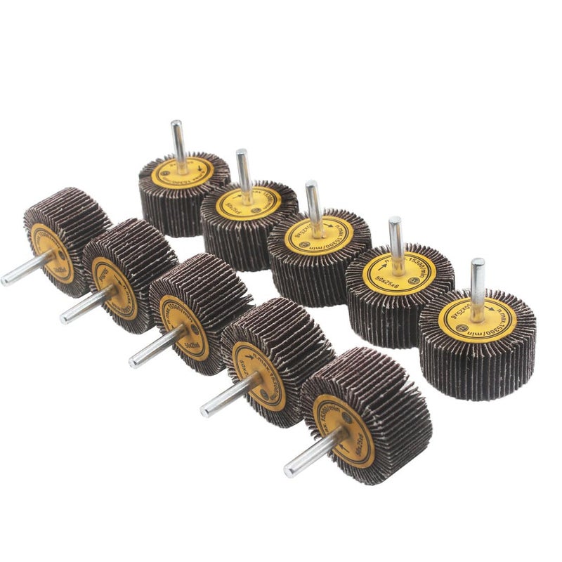 JUNLIXN 10 Pcs 50mm Flap Wheels, 1/4'' Shank 80 Grit Aluminum Oxide Grain Mounted Flap Sanding Wheel for Drill, Grinder, Rotary Tools - Image 3